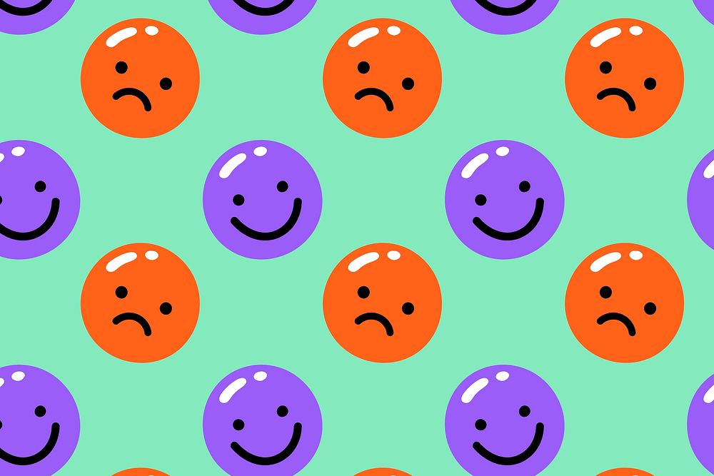 Happy and sad emoji vector pattern seamless in funky bright colors