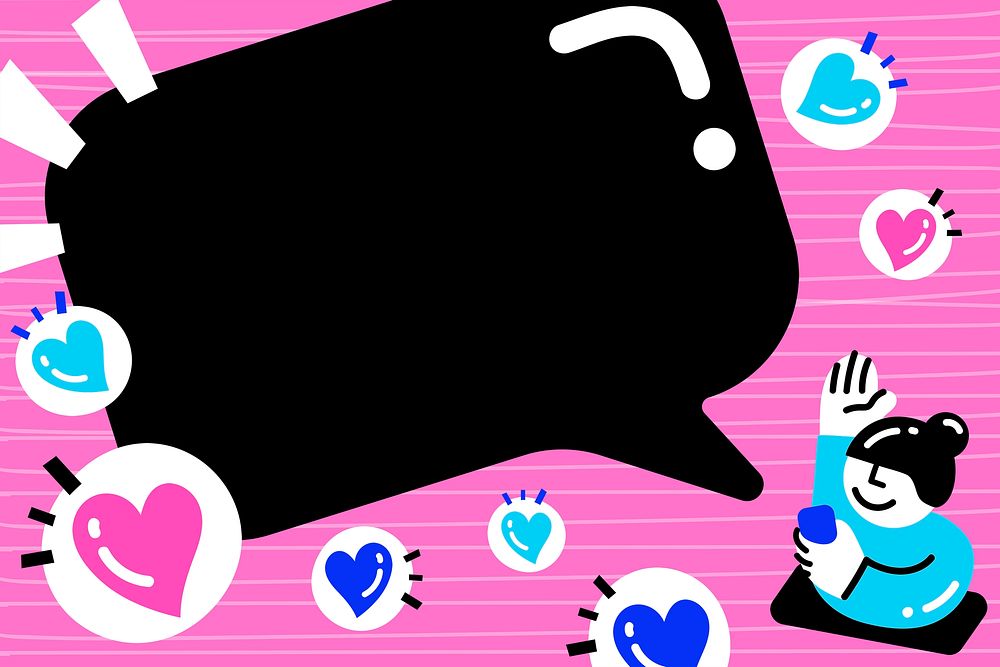 Black speech bubble psd with avatar sending love illustration