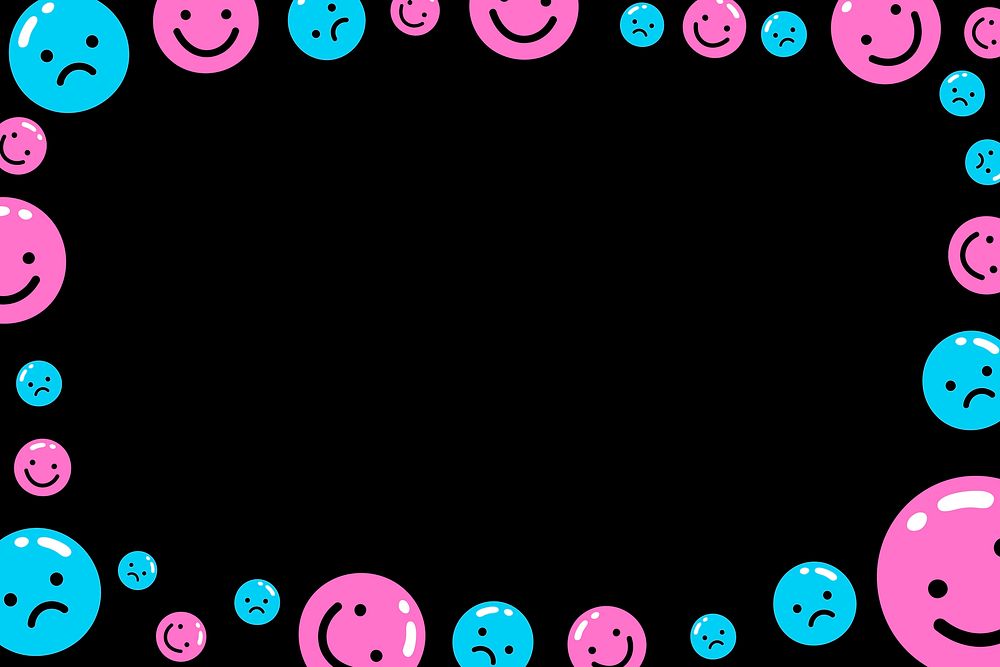 Cute emoji vector frame in blue and pink tone
