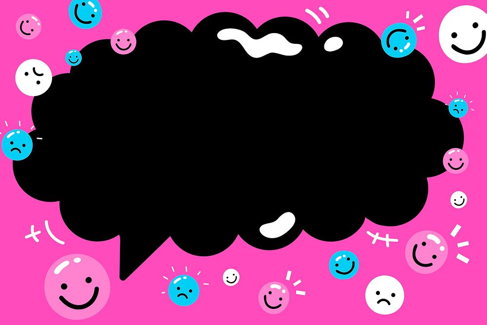 Vivid pink bubble frame with emoticons