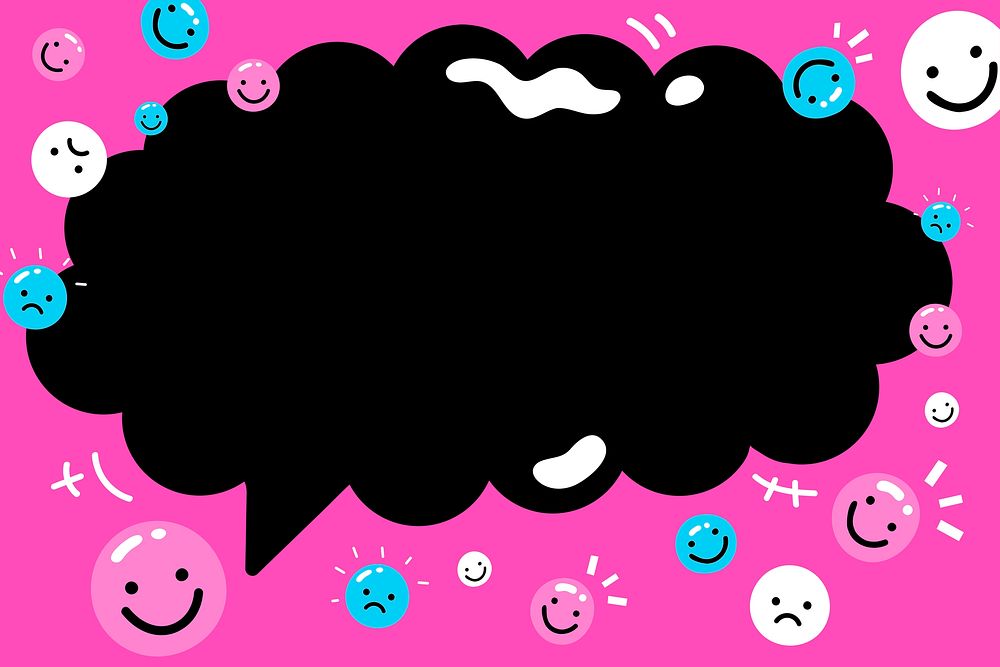 Vivid pink bubble frame psd with emoticons
