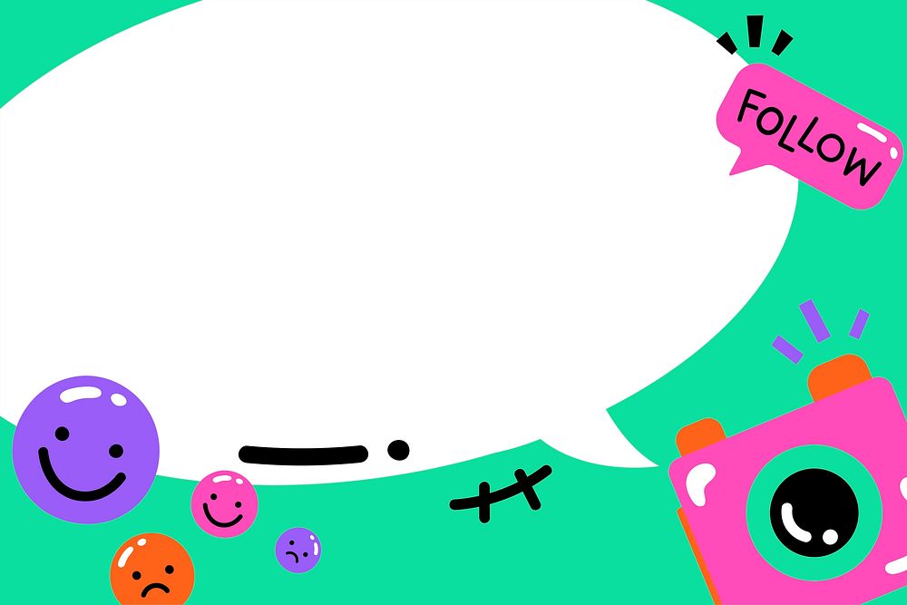 Green speech bubble frame psd with follow and camera icon