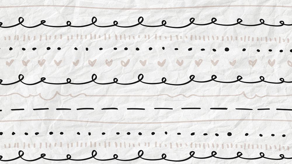 Cute heart line pattern vector on crumpled paper textured wallpaper