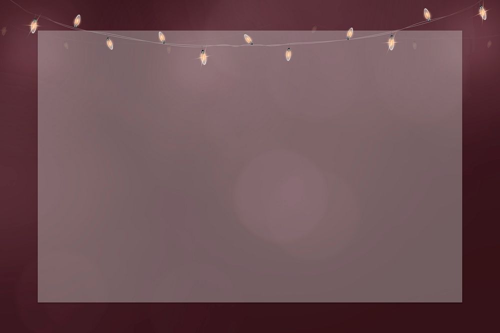 Burgundy red frame psd with glowing string lights and bokeh effect