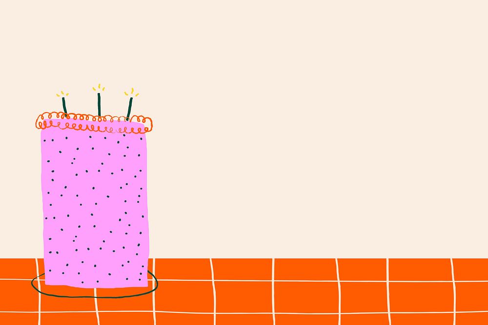 Beige doodle birthday background psd with cute cake