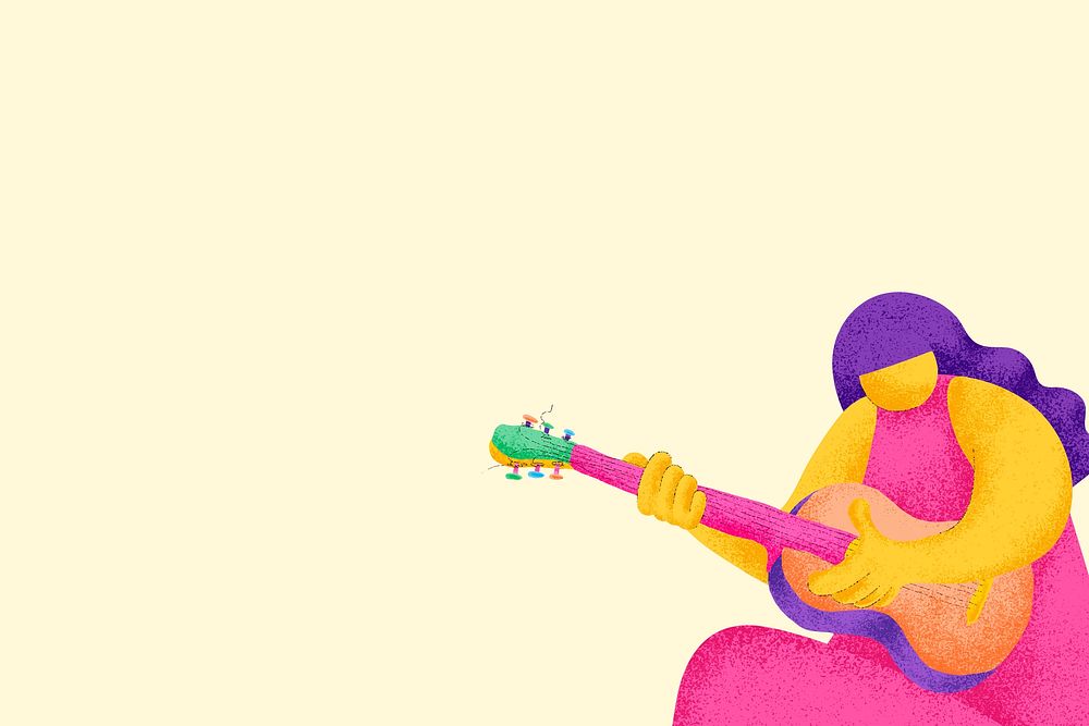 Beige musical background vector with guitarist musician flat graphic
