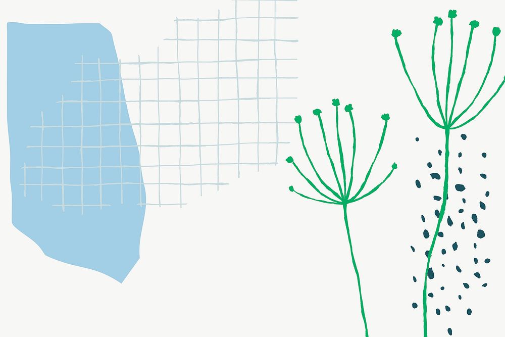White grid floral background vector with dandelion flower doodle