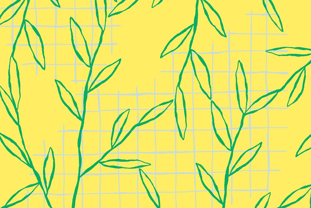 Green leaf pattern psd on yellow grid background