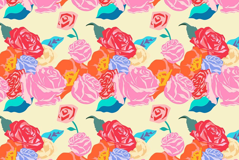 Pink spring floral pattern vector with roses colorful background