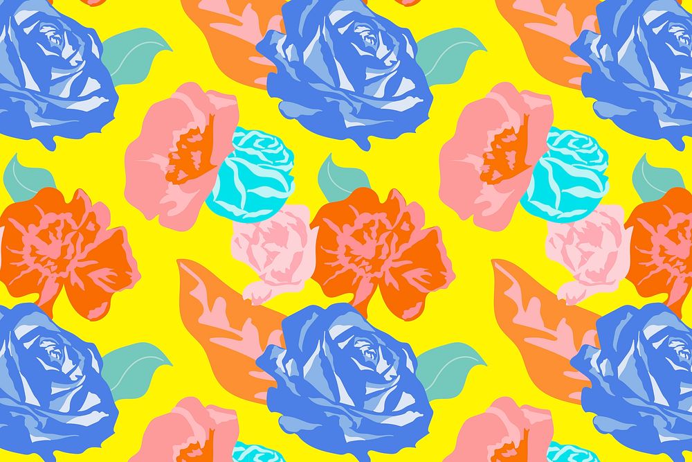 Yellow spring floral pattern vector with roses colorful background