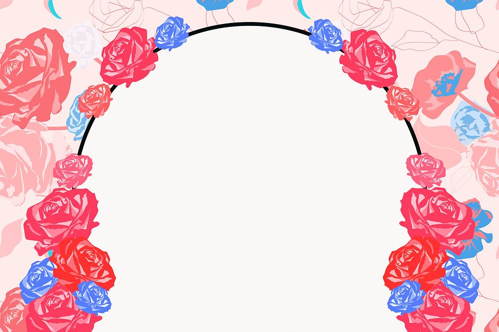 Cute floral arched frame psd with pink roses on white background