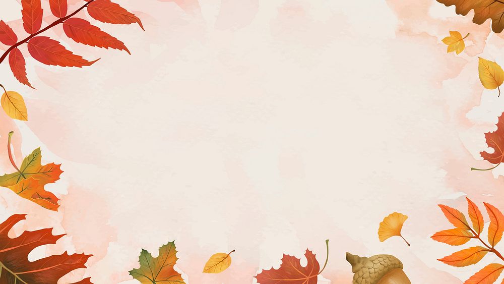 Autumn leaves frame vector on beige background