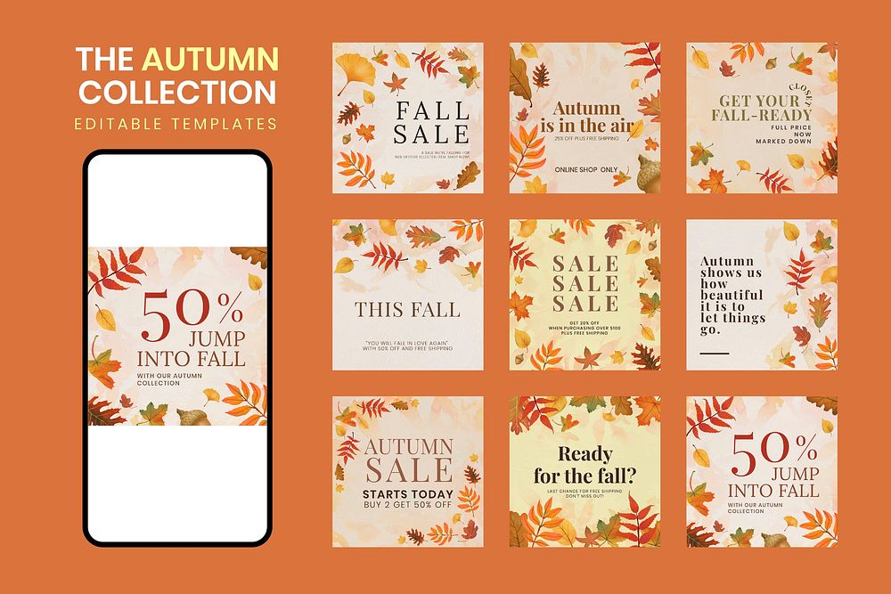 Autumn sell template vector collection for social media post