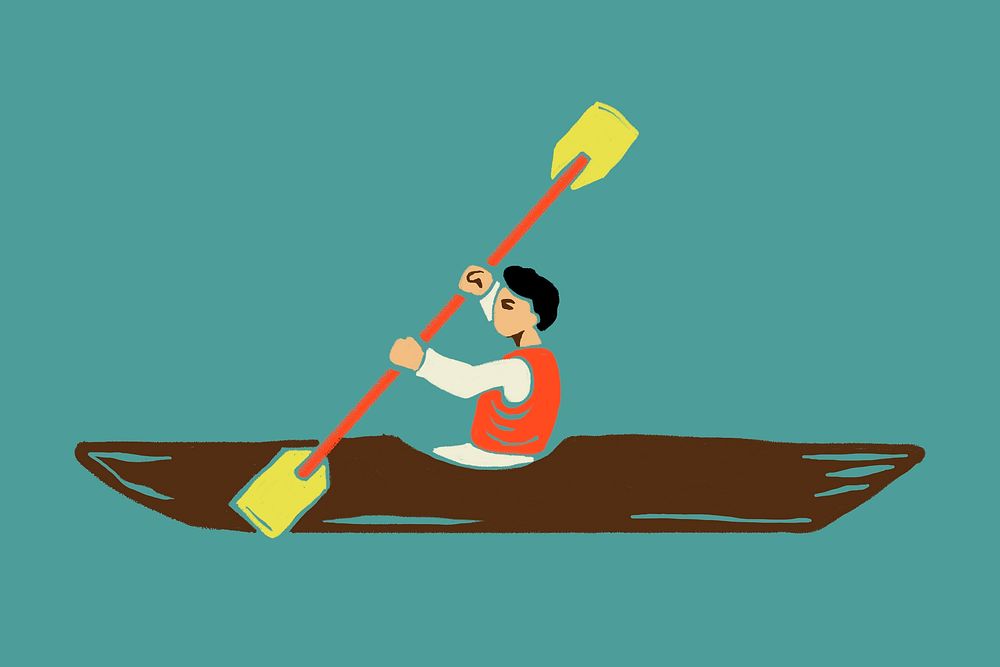 Kayaking man cartoon illustration in traveling theme