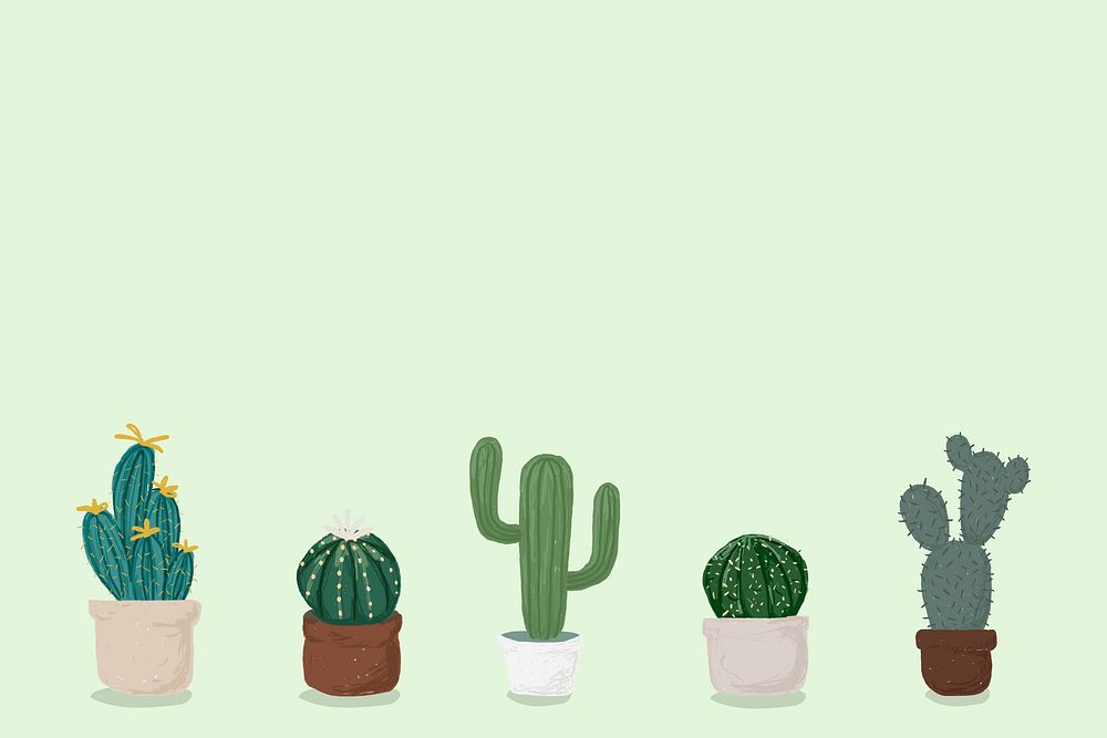 Cactus pot green background vector cute hand drawn style