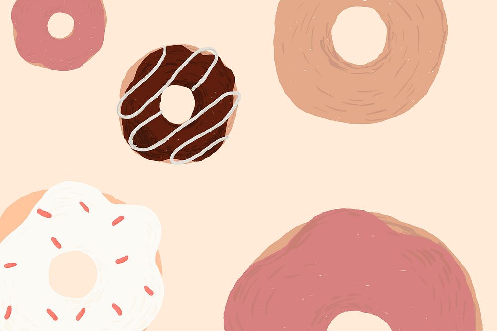 Cute donut patterned background vector in pink cute hand drawn style