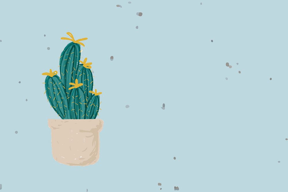 Cactus in blue background psd cute hand drawn style