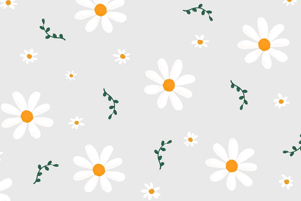 Daisy flowers patterned background vector cute hand drawn style