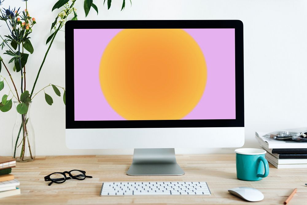 Blank computer screen with mesh gradient design