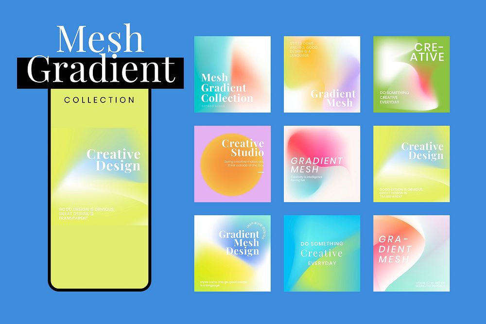 Mesh gradient template collection vector for social media post