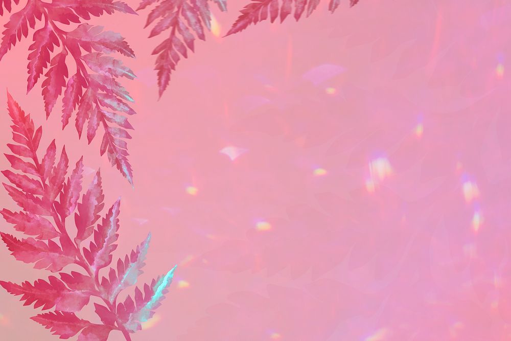 Aesthetic leaves on pink border background