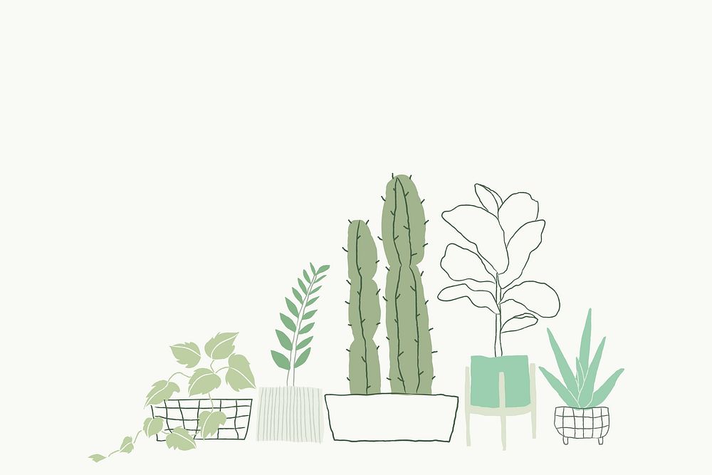 Potted plant doodle psd background with blank space
