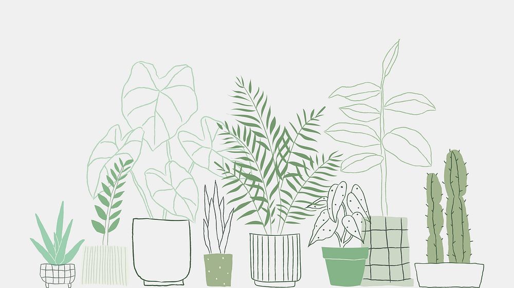 Potted plant doodle psd background 