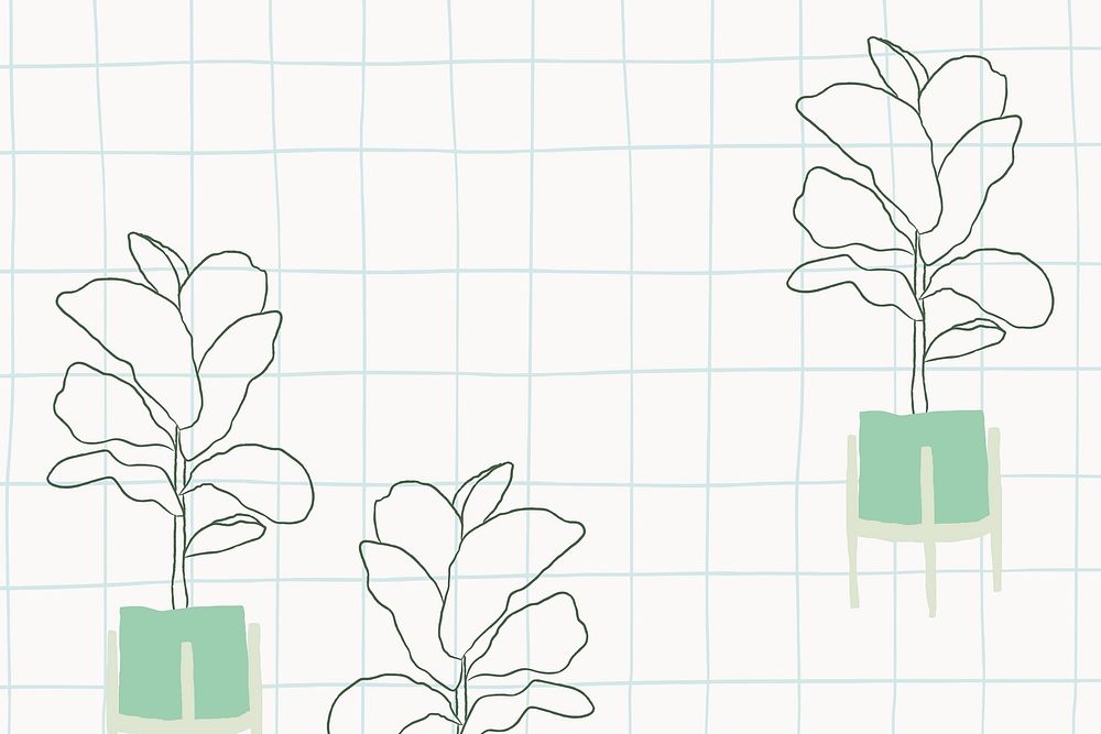 Fiddle leaf fig doodle vector in grid background