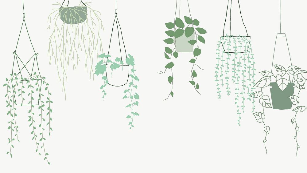 Hanging plant doodle vector background with blank space