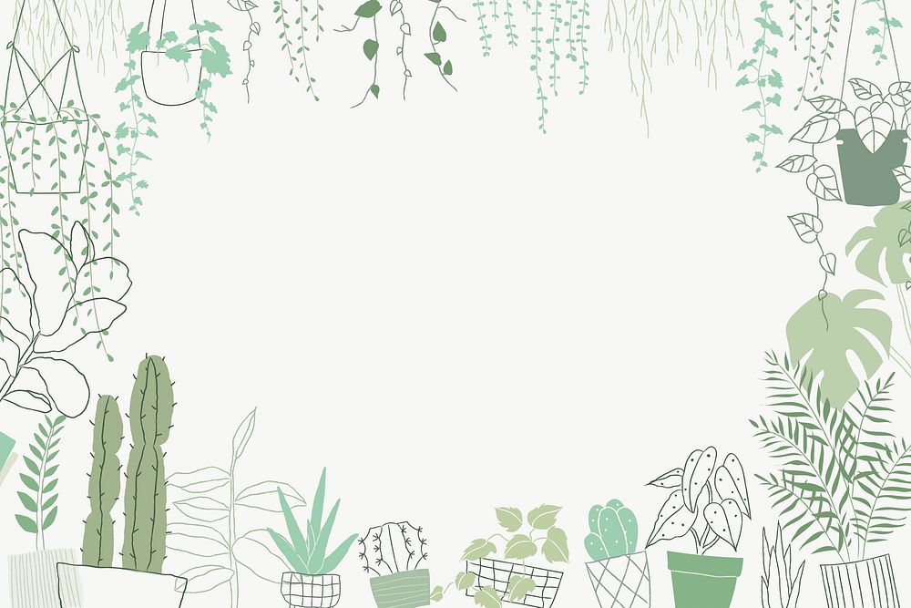 Green houseplant psd frame hand drawn doodle