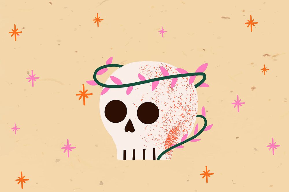 Cartoon Halloween background vector, cute spooky skull