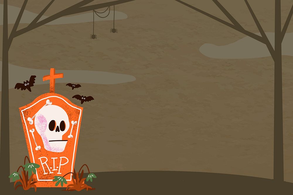 Cartoon Halloween background, tombstone illustration