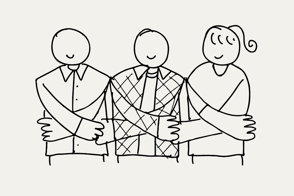 Volunteering doodle, people holding hands support concept