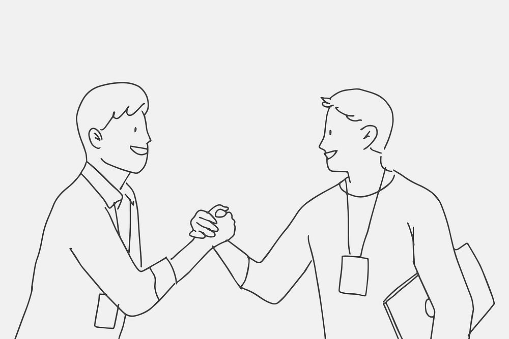 People doodle colleagues holding hands characters