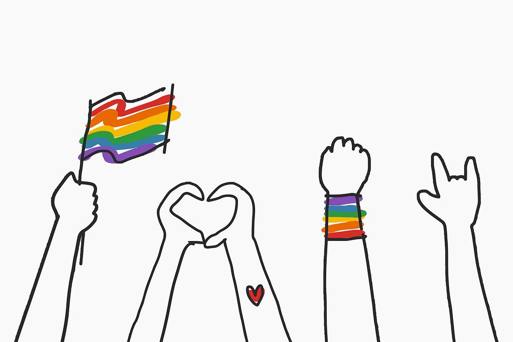 Pride month doodle psd hand drawn style