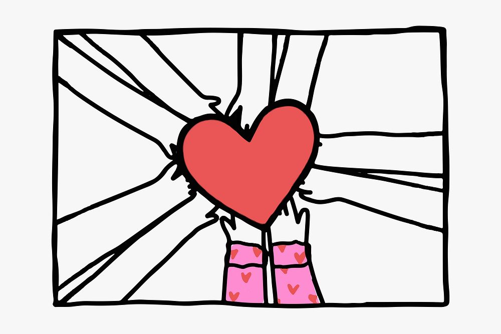 Love doodle psd hands sharing heart