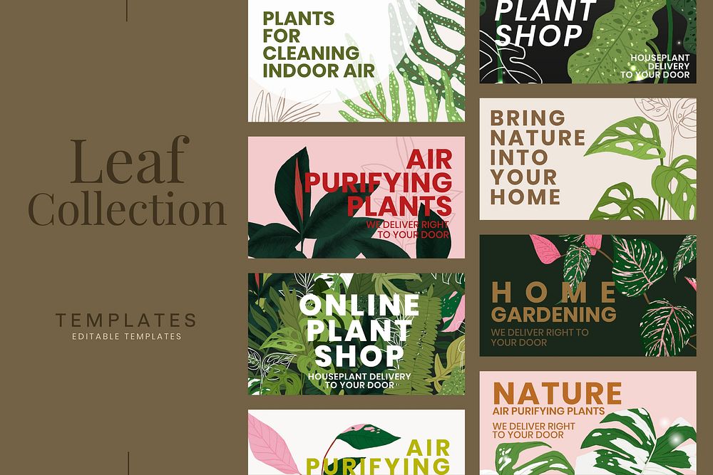Blog banner template vector botanical background with leaf collection text set