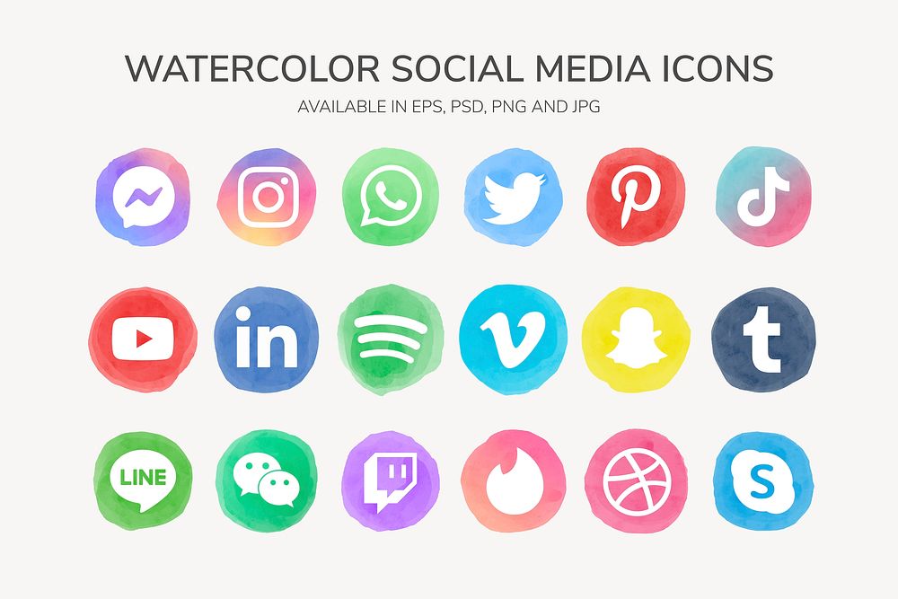 Popular social media icons psd set in watercolor with Facebook, Instagram, Twitter, TikTok, Youtube etc. 21 JULY 2021 -…