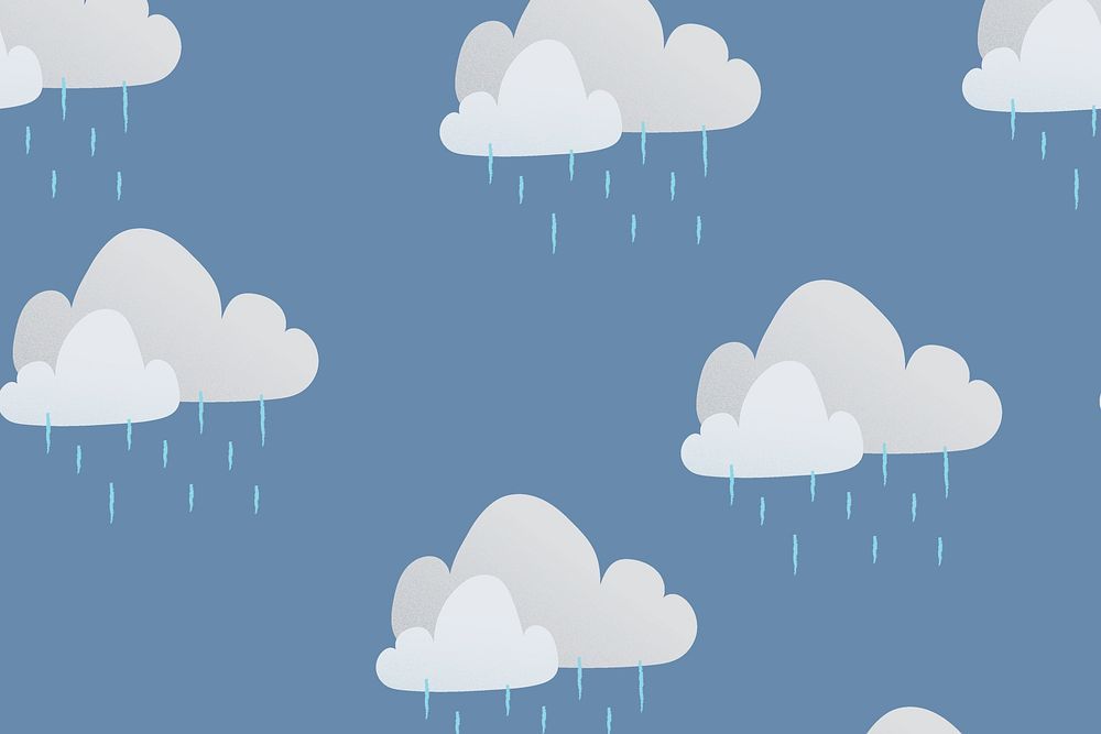 Cute weather pattern background wallpaper, rainy cloud psd illustration