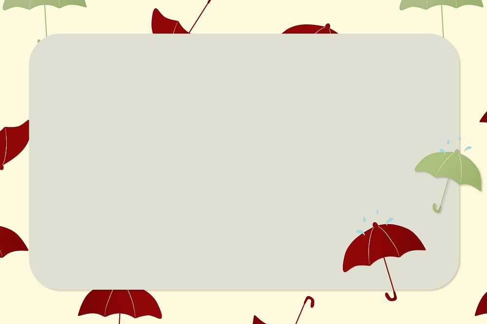 Green rectangle frame, cute umbrella pattern weather psd clipart