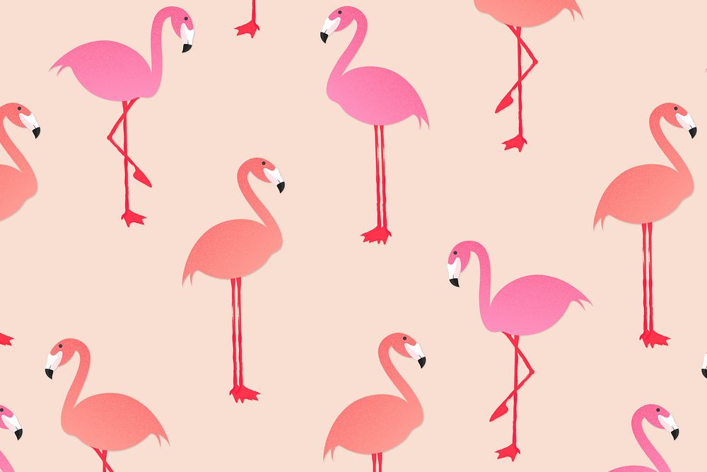 Summer animal pattern background wallpaper, flamingo vector illustration