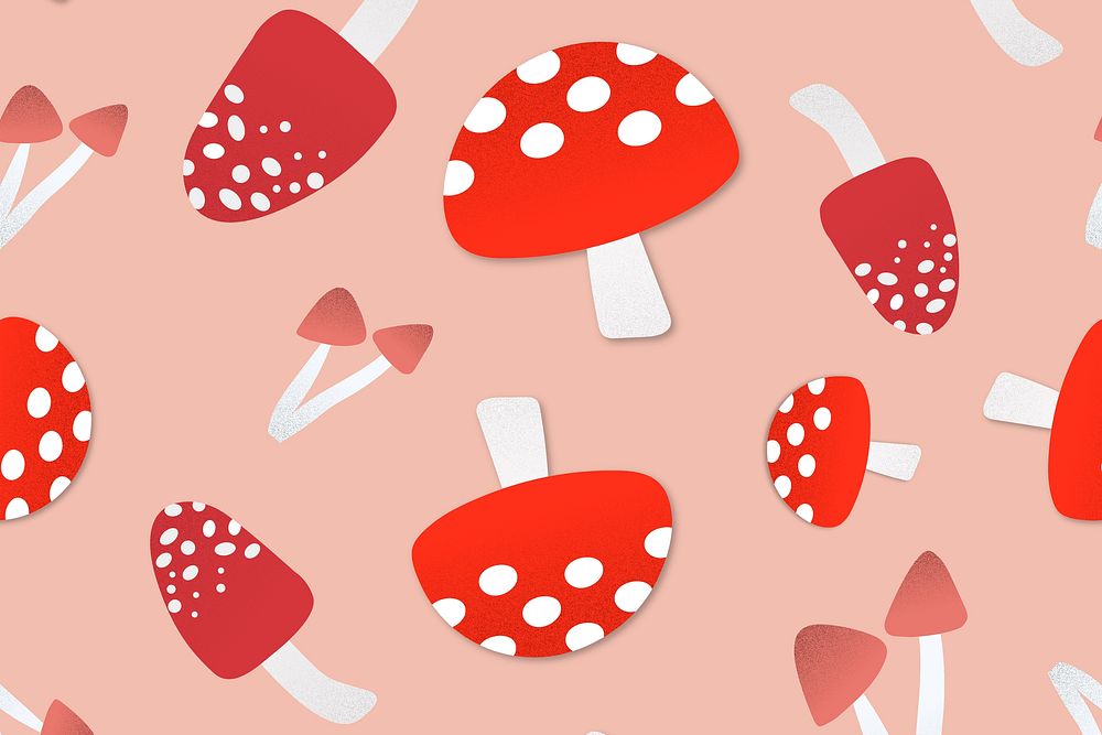 Cute food pattern background wallpaper, mushroom psd illustration