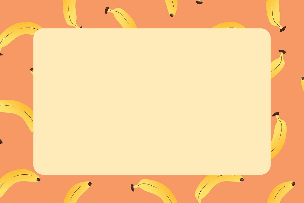 Orange banana pattern frame, rectangle shape fruit vector clipart