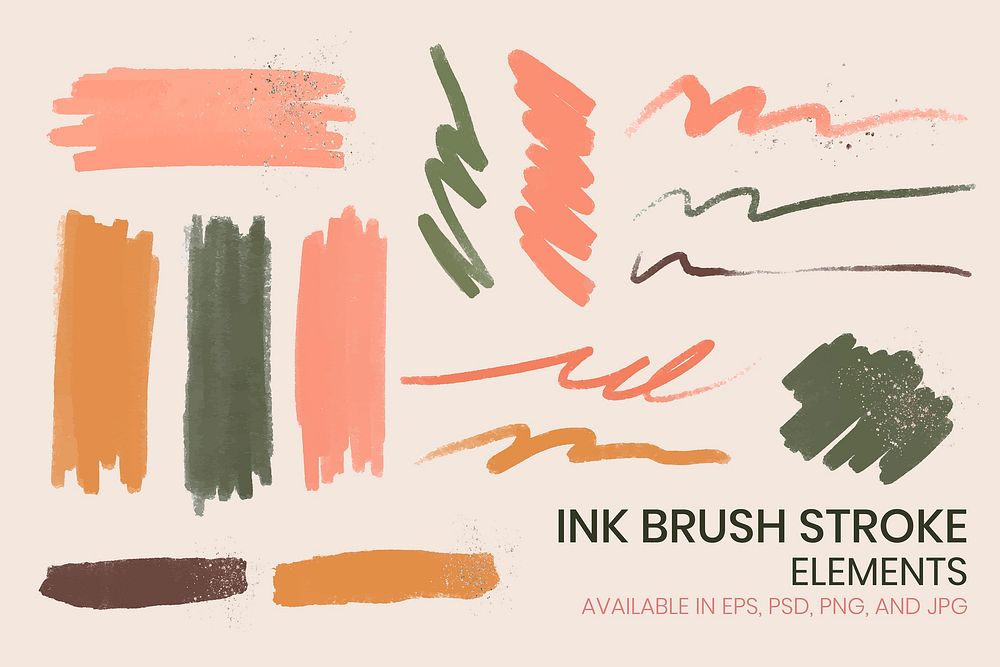 Ink brush stroke element psd set with glitter