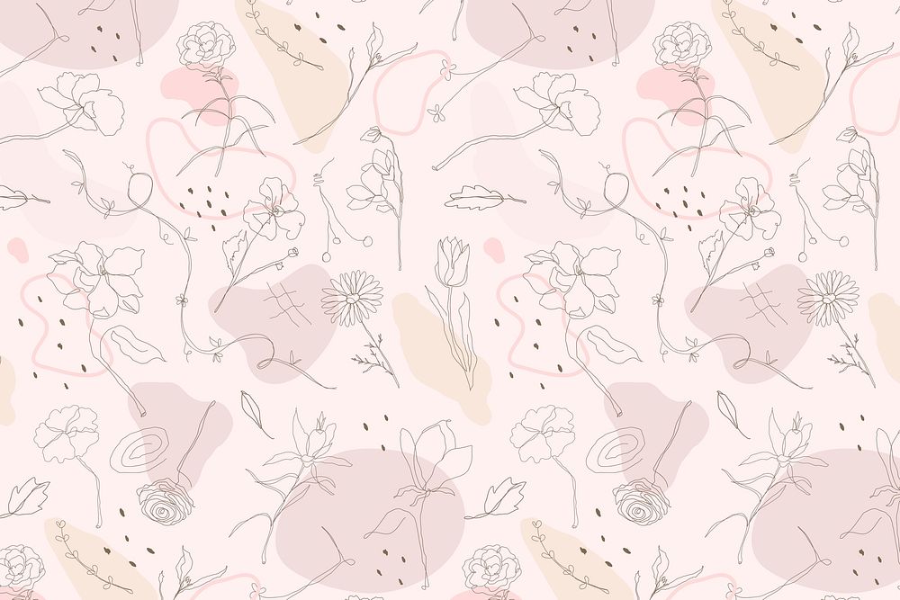 Flower drawing pattern psd pink background