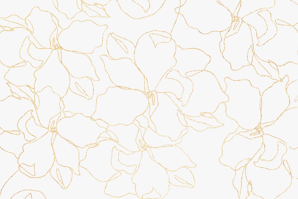 Floral pattern wallpaper psd with hand drawn gold flower