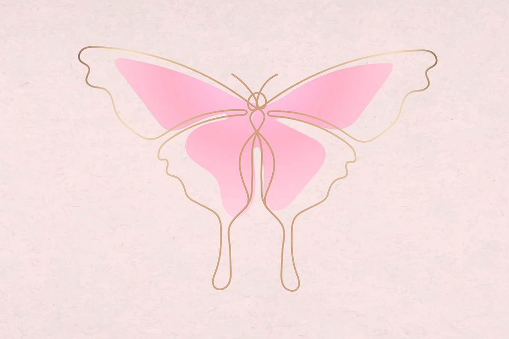 Pink butterfly sticker, beautiful gradient psd line art design