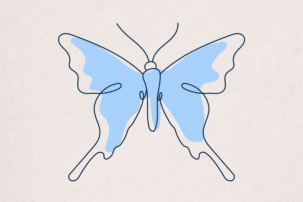Blue butterfly background, aesthetic line art