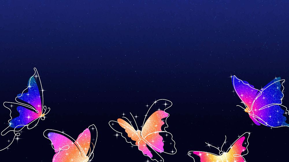 Glitter butterfly desktop wallpaper, beautiful violet border vector animal illustration