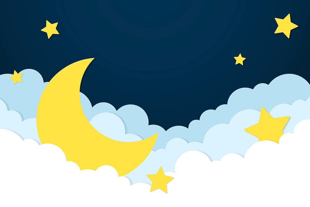Moon and stars background, pastel paper cut style psd